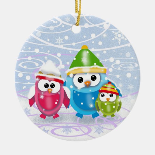 Kleine uilen in sneeuw Kerst ornament (Voorkant)
