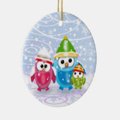 Kleine uilen in sneeuw kerstversiering keramisch ornament (Rechts)