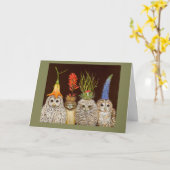 Kleine uilen op Big Pet Night card Kaart (Gele Bloem)