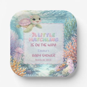 Kleine uitkomende zeeschildpad Oceaans roze babysh Papieren Bordje
