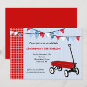 Kleine uitnodiging van het Rode Wagon Birthday Par (Voorkant / Achterkant)