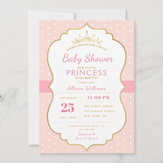 kleine uitnodiging voor prinses baby shower (Voorkant)