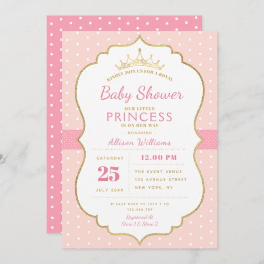kleine uitnodiging voor prinses baby shower (Voorkant / Achterkant)
