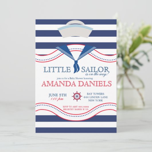 Kleine uitnodigingen voor Nautical Baby Shower (Staand voorkant)