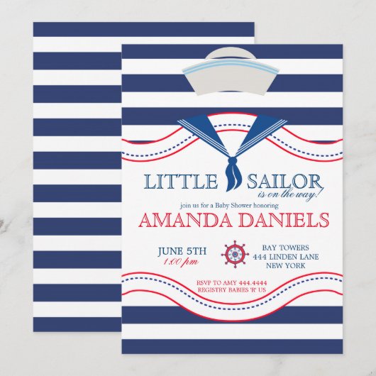 Kleine uitnodigingen voor Nautical Baby Shower (Voorkant / Achterkant)