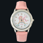 Kleine Unicorn met ster op regenboogroze horloge<br><div class="desc">Een gepersonaliseerd horloge voor kleine meisjes die van eenhoorns houden! Het is voorzien van een schattige en  eenhoorn met een roze,  roze mane die boven op een regenboogbrug over twee wolken loopt.</div>