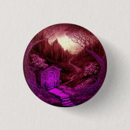 Kleine unieke hut langs een beek ronde button 3,2 cm