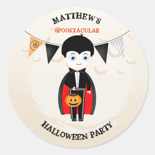 Kleine Vampier Halloween Party Ronde Sticker (Voorkant)