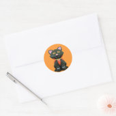 Kleine Vampier Kat op Sinaasappel Ronde Sticker (Envelop)