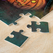 Kleine vampier met kat Halloween-kunst Legpuzzel (Zijkant)