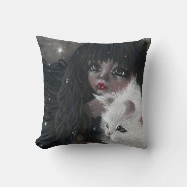 Kleine vampier met poes  Magisch Kussen (Voorkant)