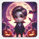Kleine Vampire Beatrix onder de Grote Maan Vierkante Sticker (Voorkant)