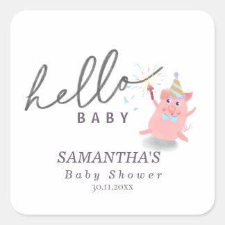 kleine varkens kalligrafie baby shower Hallo baby Vierkante Sticker