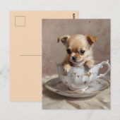 Kleine verrukking: Chihuahua-puppy in een theekopj Briefkaart (Voorkant / Achterkant)