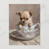 Kleine verrukking: Chihuahua-puppy in een theekopj Briefkaart (Voorkant)