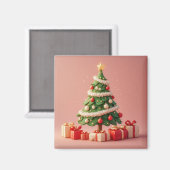 Kleine versierde kerstboom met cadeaus magneet (Voorkant / Achterkant)