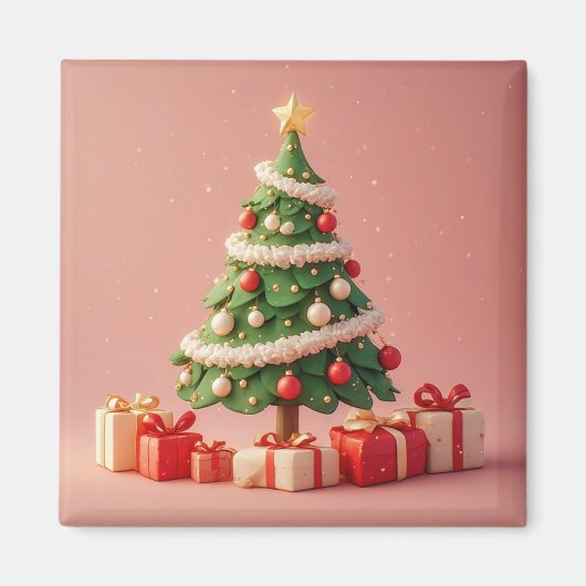 Kleine versierde kerstboom met cadeaus magneet (Voorkant)
