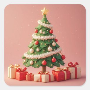 Kleine versierde kerstboom met cadeaus vierkante sticker
