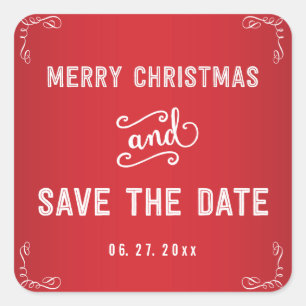 Kleine vierkante rode Save The Date Kerststickers Sticker