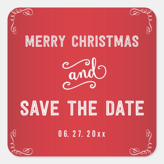 Kleine vierkante rode Save The Date Kerststickers Sticker (Voorkant)