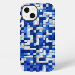Kleine vierkanten overlappen, tinten van blauw met iPhone 13 hoesje