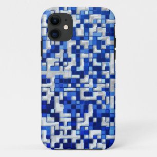 Kleine vierkantjes in de war, tinten blauw met wit Case-Mate iPhone case