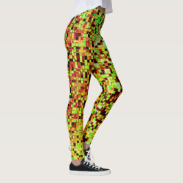 Kleine vierkantjes of tegels, groen en bruin leggings