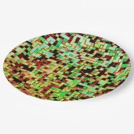 Kleine vierkantjes of tegels, groen en bruin papieren bordje