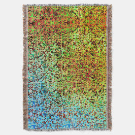 Kleine vierkantjes of tegels, groen en oranje, wit deken