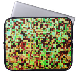 Kleine vierkantjes of tegels, groen en oranje, wit laptop sleeve