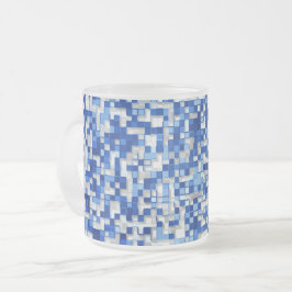 Kleine vierkantjes overlappen elkaar, tinten blauw matglas koffiemok