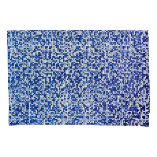 Kleine vierkantjes overlapt, tinten blauw met wit kussensloop (Voorkant-Links)