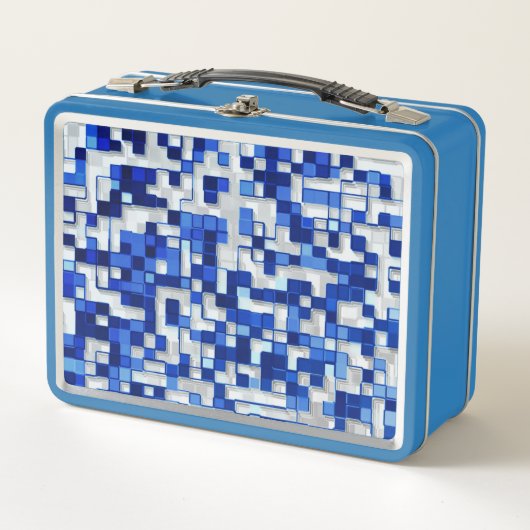 Kleine vierkantjes verspreid, tinten blauw met wit (Voorkant)