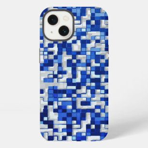 Kleine vierkantjes verspreid, tinten blauw met wit iPhone 13 hoesje