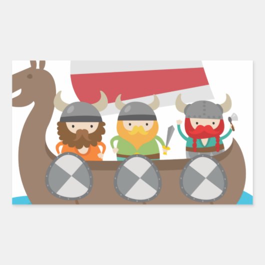 Kleine Vikingen op het schip Rechthoekige Sticker (Voorkant)