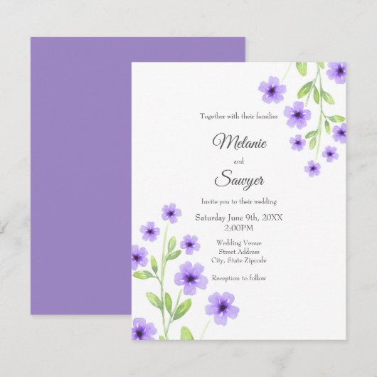 Kleine Violet Waterverf Blossom Kaart (Voorkant / Achterkant)