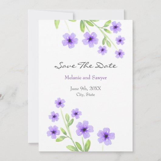 Kleine Violet Waterverf Blossom Save The Date (Voorkant)