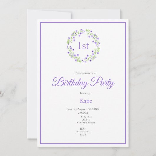 Kleine Violet Waterverf Blossom Wreate Kaart (Voorkant)