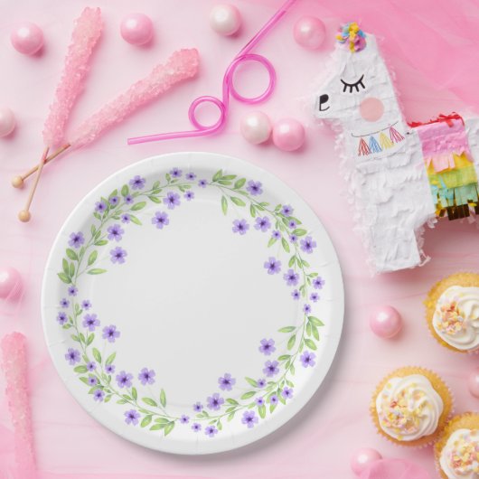 Kleine Violet Waterverf Blossom Wreate Papieren Bordje (Feest)