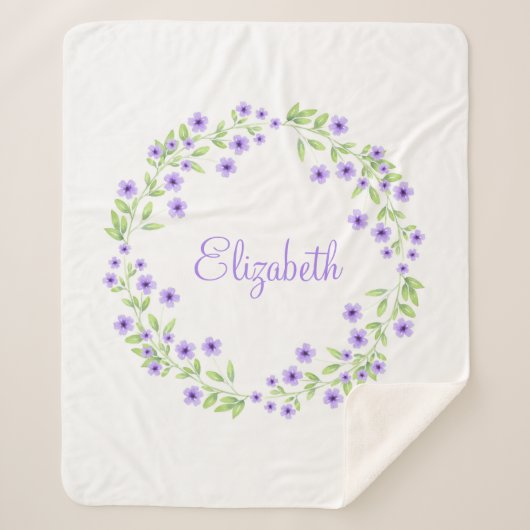 Kleine Violet Waterverf Blossom Wreate Sherpa Deken (Voorkant)