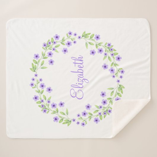 Kleine Violet Waterverf Blossom Wreate Sherpa Deken (Voorkant (horizontaal))
