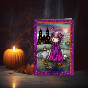 Kleine Violette Schattige Halloween Vampier, Kat,  Kaart