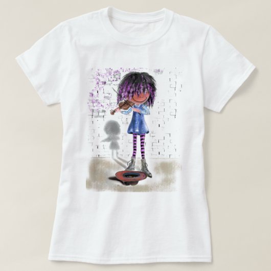 Kleine violiste straat muzikant T-shirt (Design voorkant)
