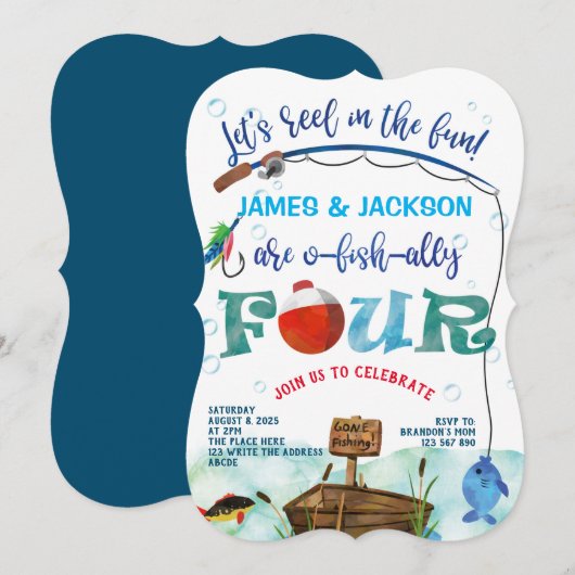 Kleine visser met tweelingjongens, vierde visserij kaart (Voorkant / Achterkant)