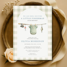 Kleine Visser Sage Groene Gingham Baby Shower