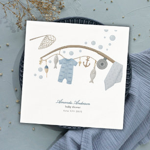 Kleine Visser Visserij Jongen Baby Shower Blauw Servet