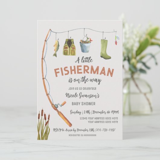 Kleine Visser Vist Baby shower Uitnodiging (Staand voorkant)
