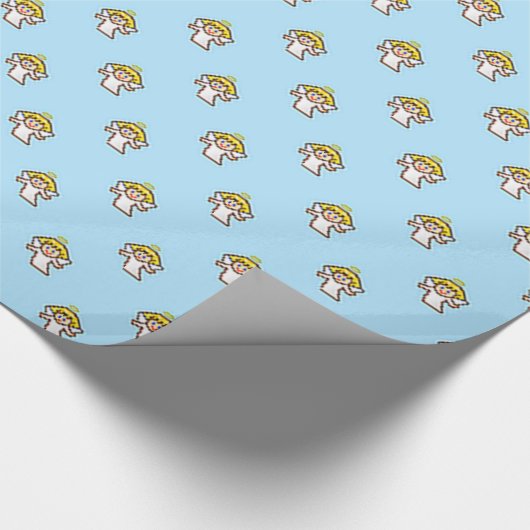 Kleine vliegende Angels op blauw Cadeaupapier (Hoek)