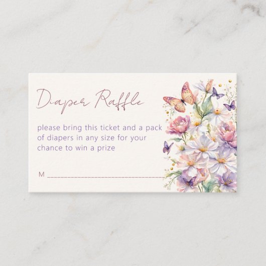 Kleine vlinder baby shower luier loterij informatiekaartje (Voorkant)