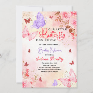 kleine vlinder baby shower Meisje Waterverf roze Kaart